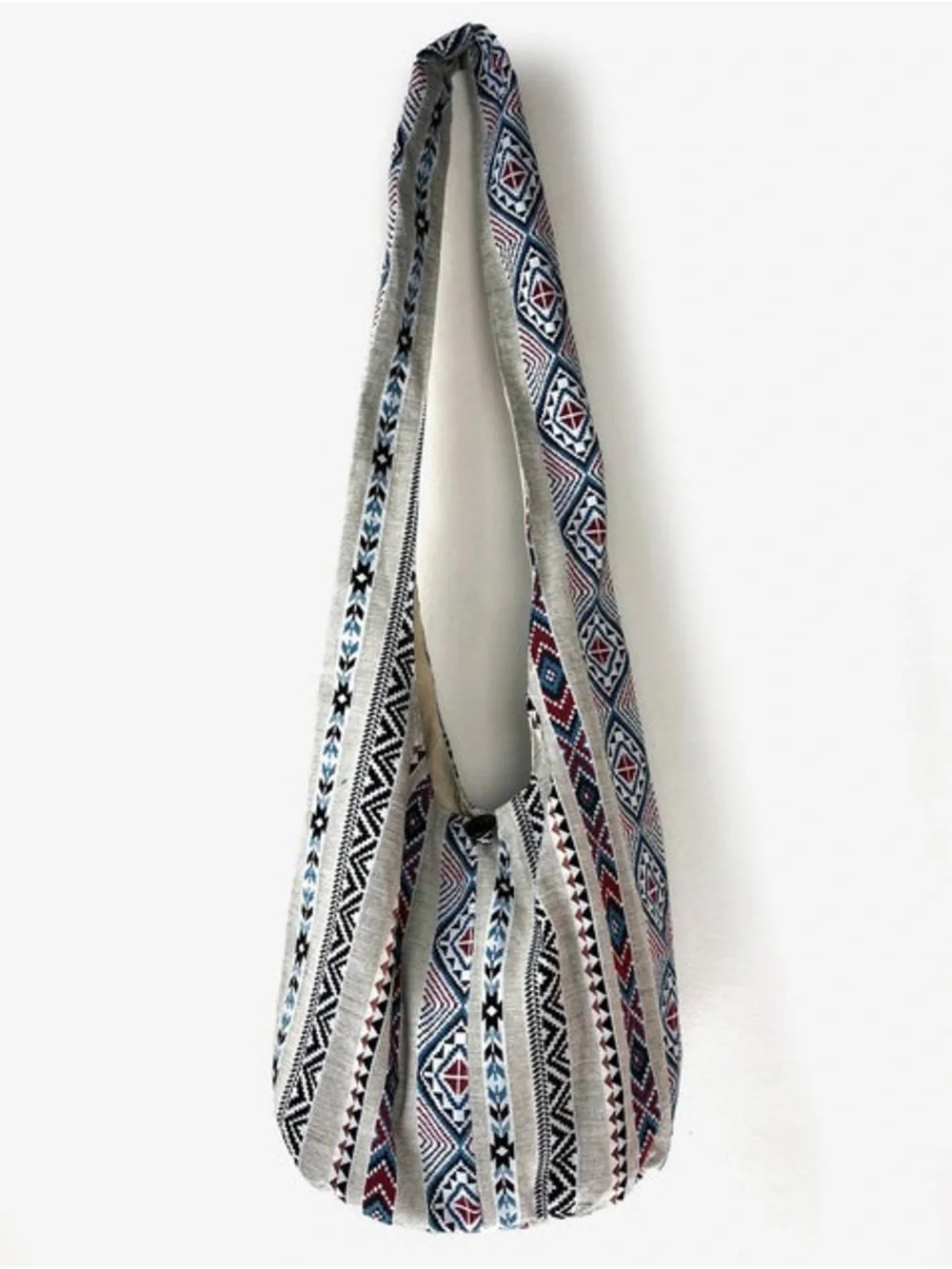 Boho tribal Woven Crossbody Bag in Gray, Blue & Pink